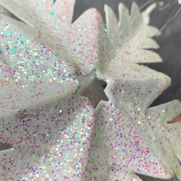 White snowflake Ornament, pink purple glitter shine sparkle, holiday decorations - Picture 14 of 15